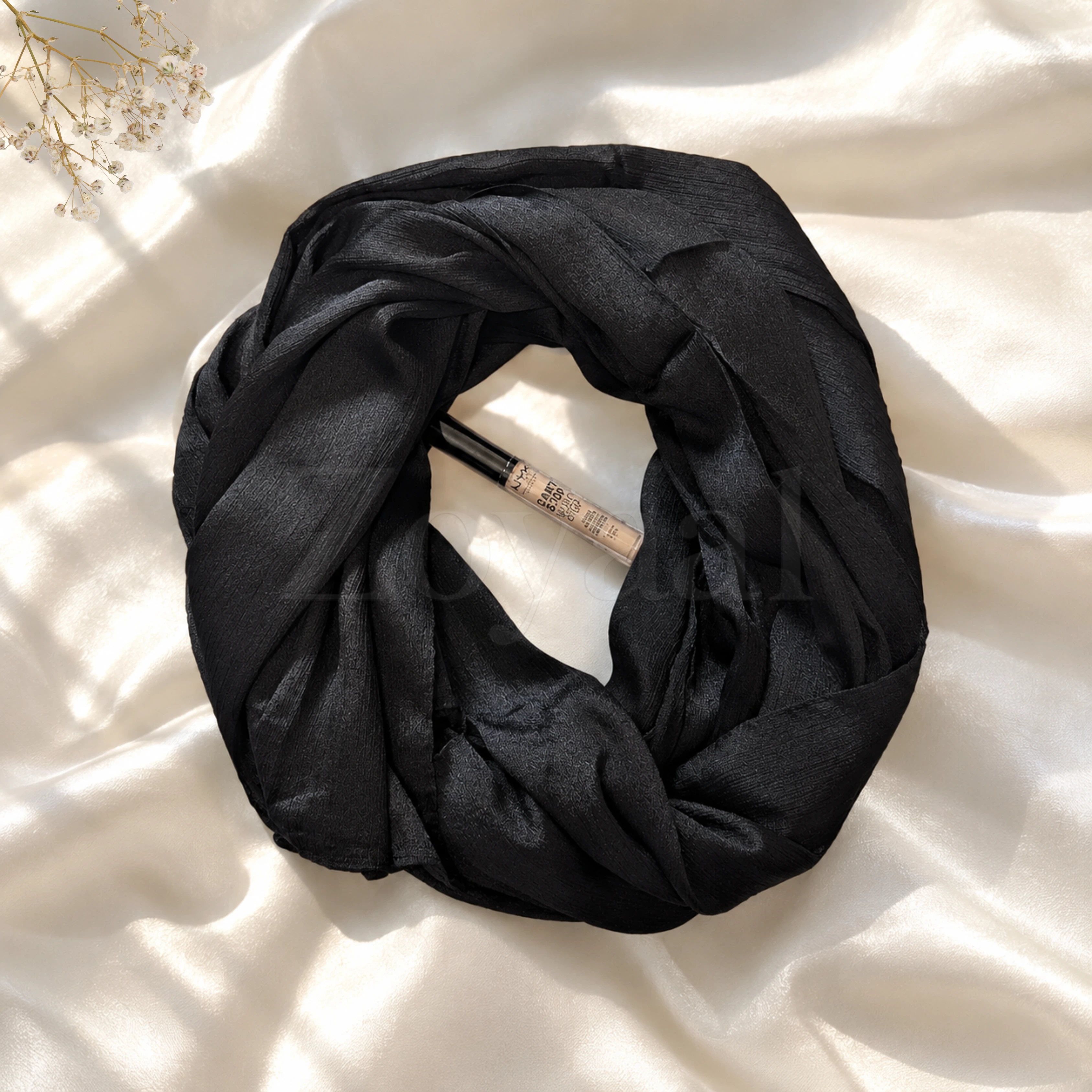 Crinkle Silk Hijab - Black