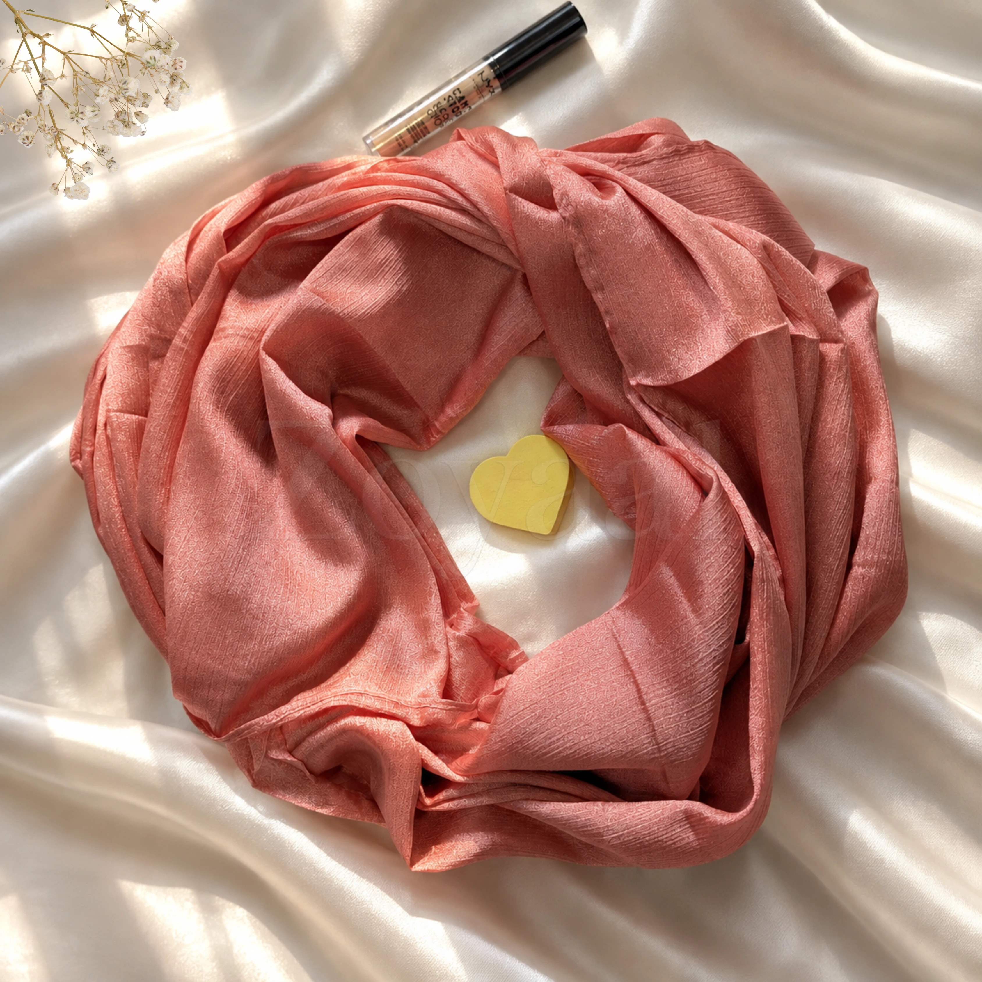 Crinkle Silk Hijab - Metallic Blush