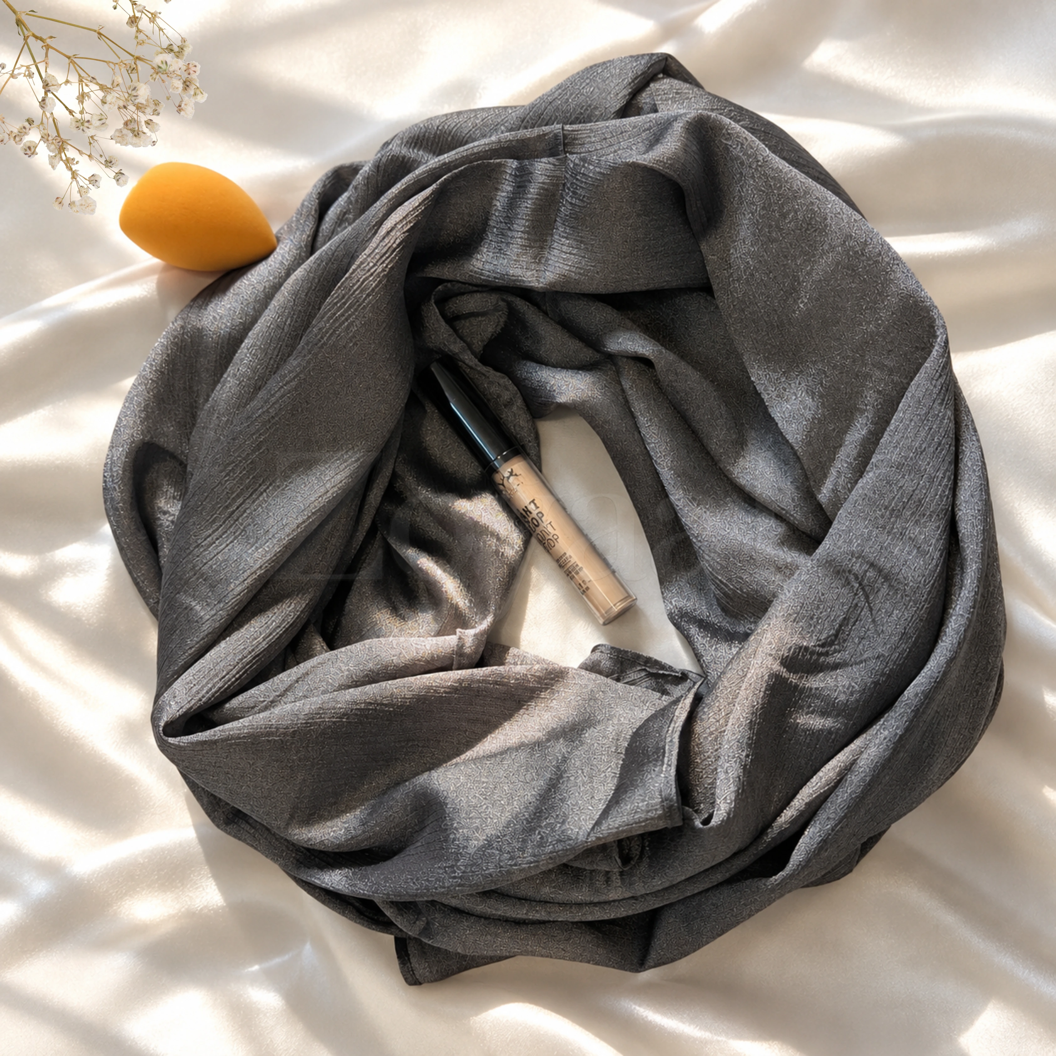 Crinkle Silk Hijab - Smoky Ash