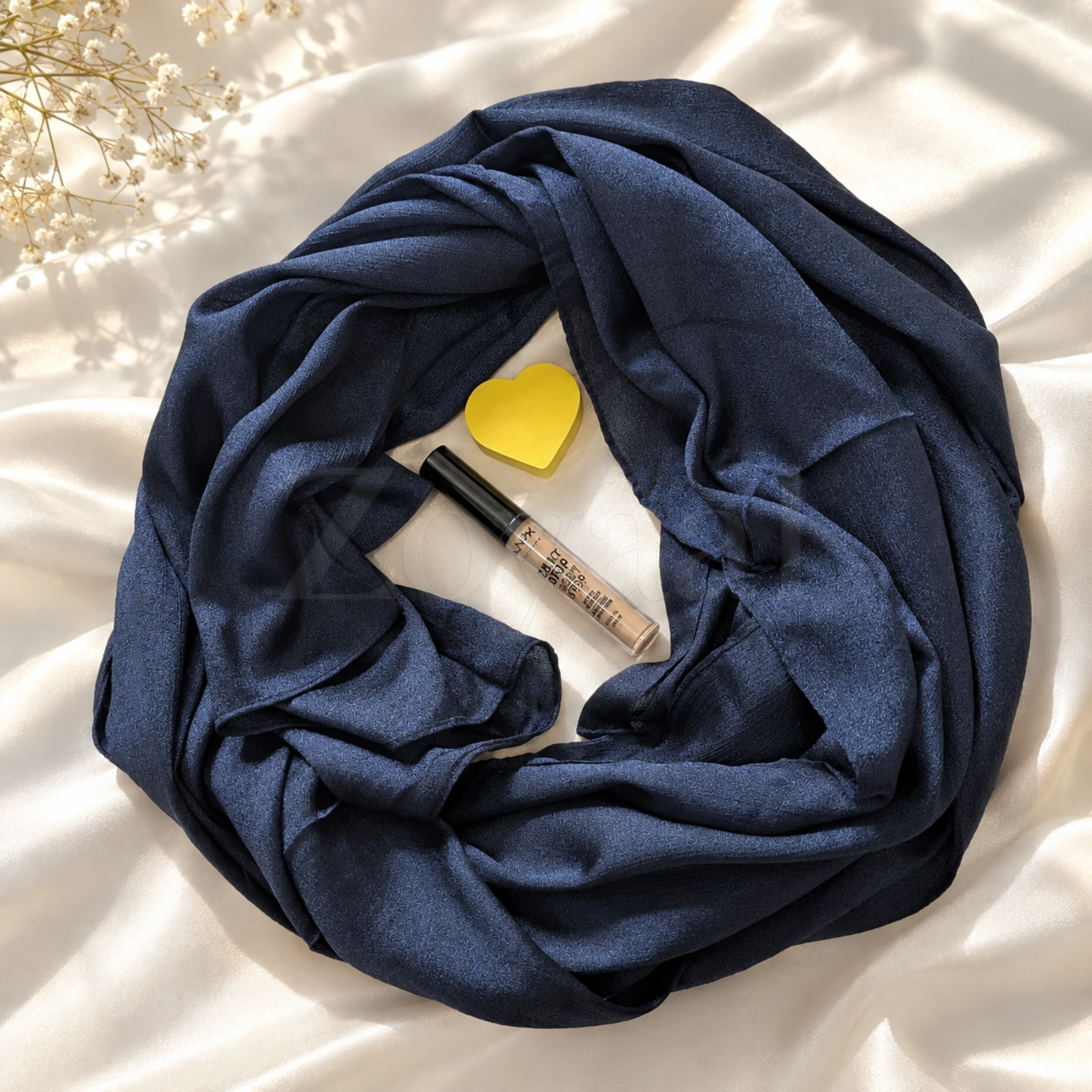 Crinkle Silk Hijab - Navy Blue